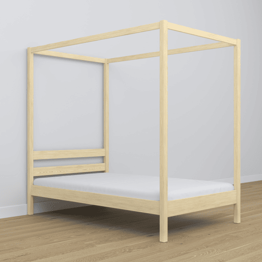 Cama individual de madeira com dossel N01 pinho incolor