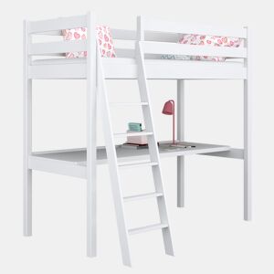 Cama alta de madeira com secretária N03 branco