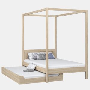 Cama individual de carvalho com dossel e gaveta para colchão adicional N02 carvalho branqueado