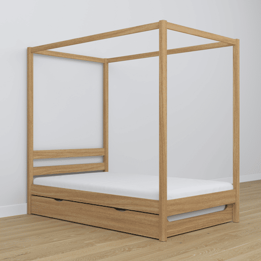 Cama individual de carvalho com dossel e gaveta para colchão adicional N01 carvalho natural