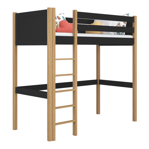 Cama alta de madeira N06 preto e carvalho Cama alta de madeira N06 preto e carvalho