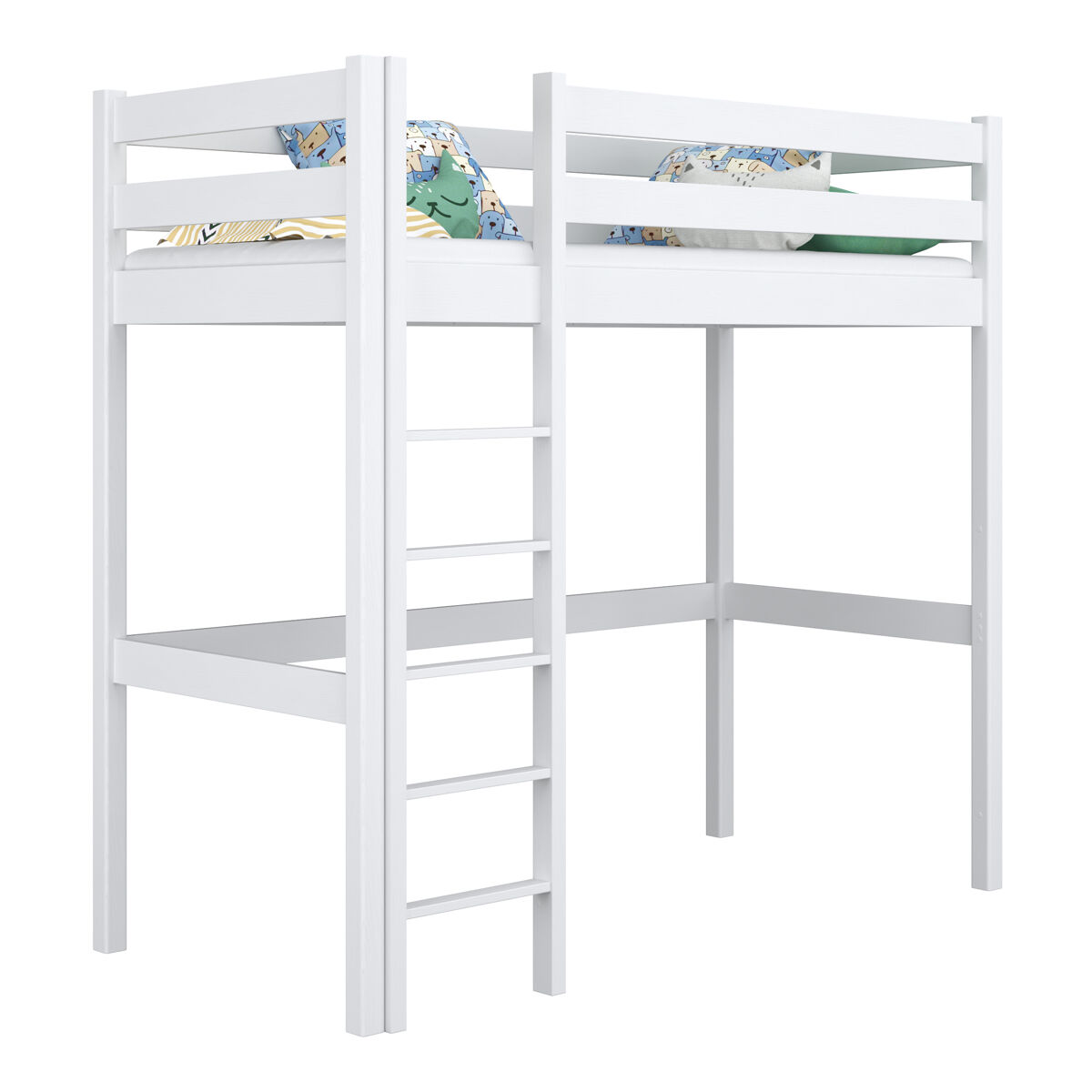Cama alta de madera n05 blanco