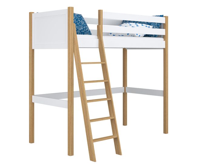 Cama alta de madera n04 blanco / roble