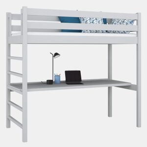 Cama alta de madeira com secretária N01 cinza