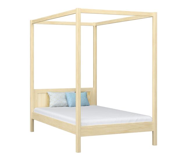 Cama individual de madera con dosel n02 pino incoloro