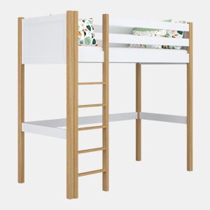 Cama alta de madeira N06 branco e carvalho