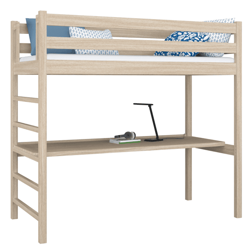 Cama mezzanine de carvalho com secretária N01 carvalho branqueado