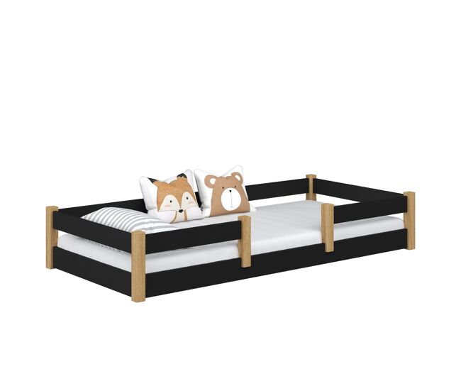 Cama baja de madera n01 negro / roble