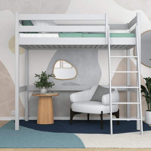 Cama alta de madeira N03 cinza