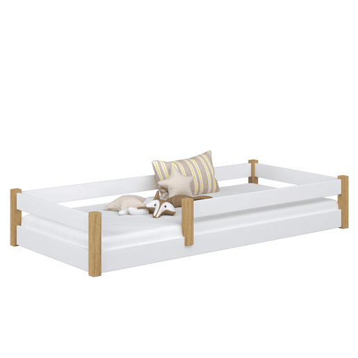 Cama baixa de madeira N02 branco e carvalho Cama baixa de madeira N02 branco e carvalho