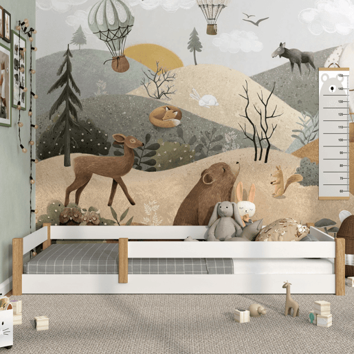 Cama baixa de madeira N02 branco e carvalho Cama baixa de madeira N02 branco e carvalho