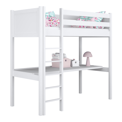 Cama alta de madeira com secretária N06 branco