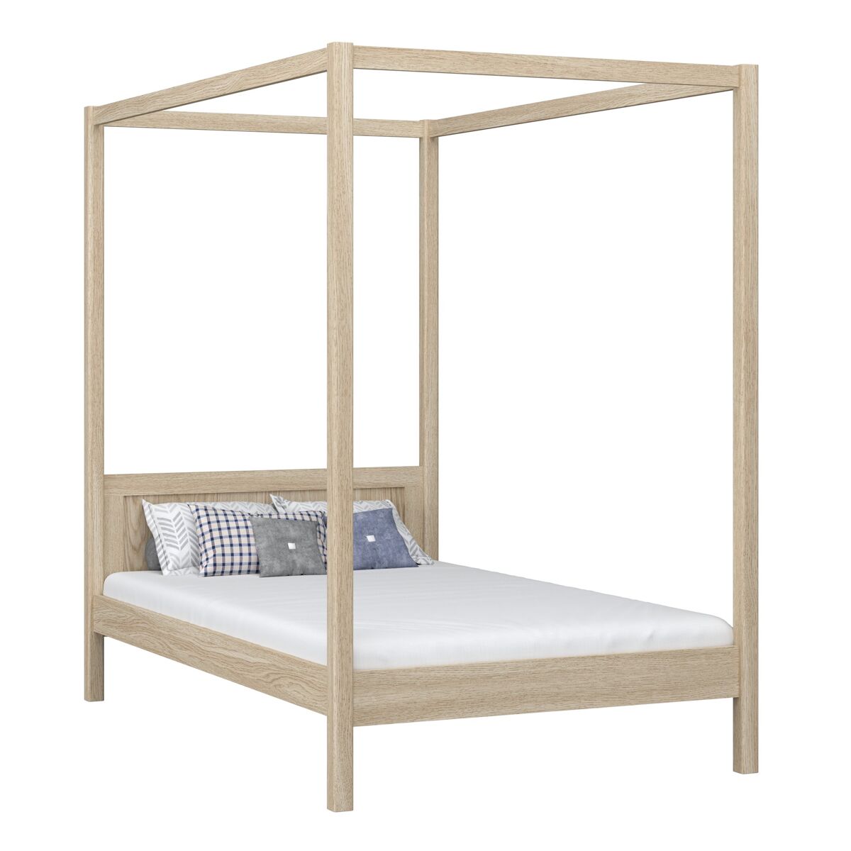 Cama individual de roble con dosel n02 roble blanqueado