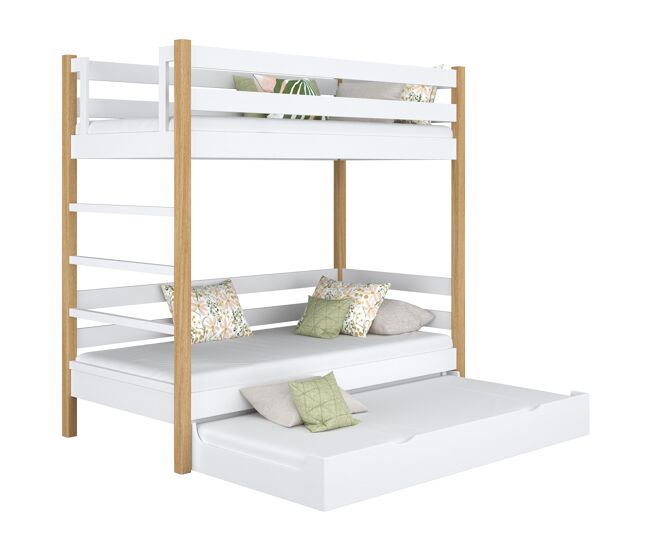 Litera de madera con cajón para colchón n03 blanco / roble