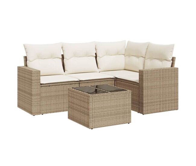 Conjunto de jardín relax diseño modular 5 piezas + cojines beige