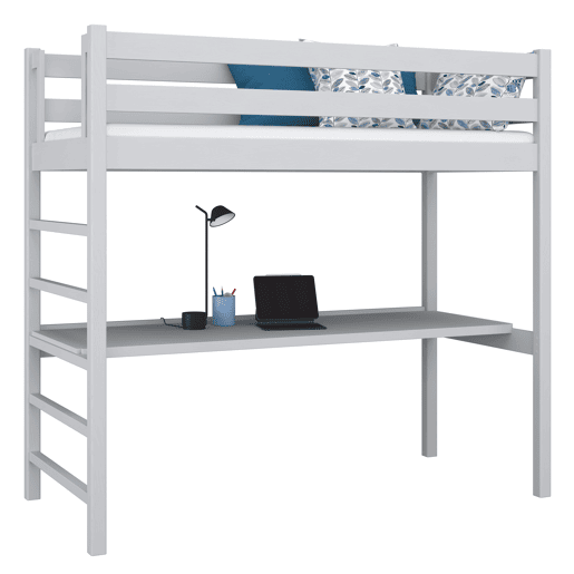 Cama alta de madeira com secretária N01 cinza