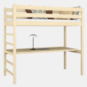 Cama alta de madeira com secretária N01 pinho incolor