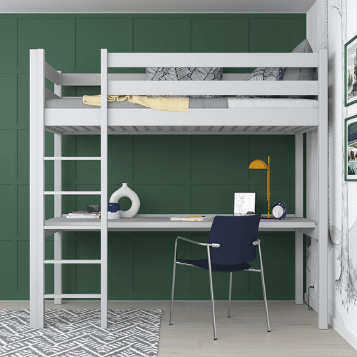Cama alta de madeira com secretária N05 cinza