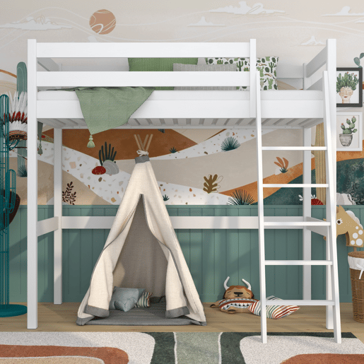 Cama alta de madeira N03 branco
