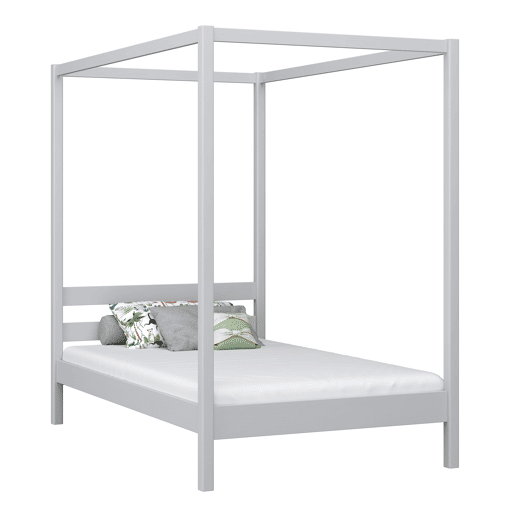 Cama individual de madeira com dossel N01 cinza