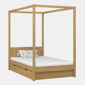 Cama individual de carvalho com dossel e gaveta N02 carvalho natural