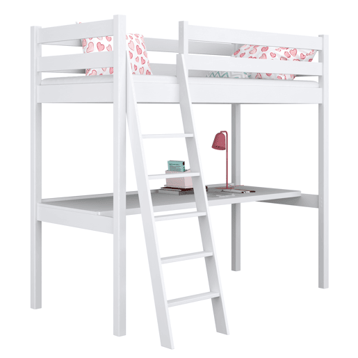 Cama alta de madeira com secretária N03 branco