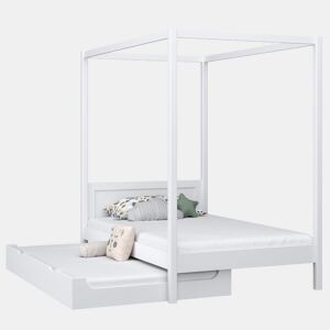 Cama individual de madeira com dossel e gaveta para colchão extra N02 branco