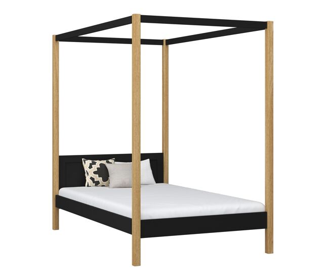 Cama individual de madera con dosel n02 negro / roble