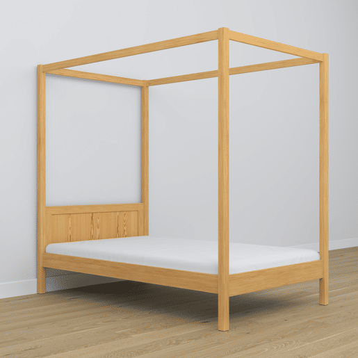 Cama individual de madeira com dossel N02 pinho natural