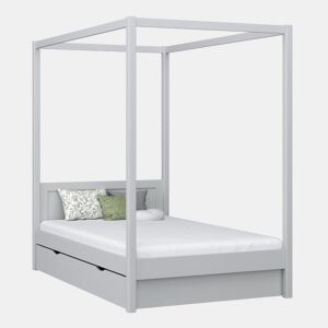 Cama individual de madeira com dossel e gaveta N02 cinza