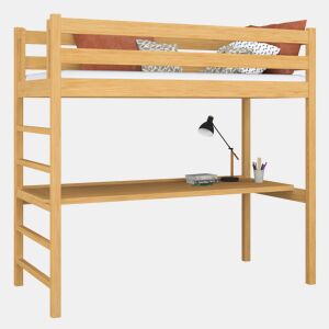 Cama alta de madeira com secretária N01 pinho natural
