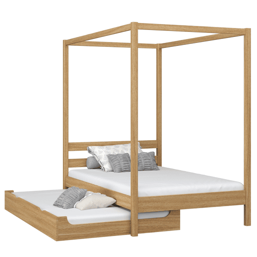 Cama individual de carvalho com dossel e gaveta para colchão adicional N01 carvalho natural