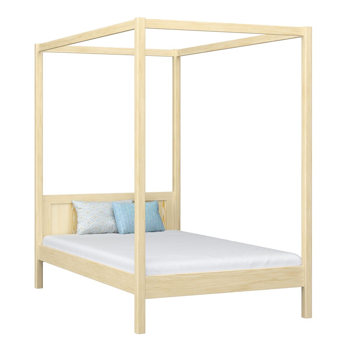 cama individual de madera con dosel n02 pino incoloro