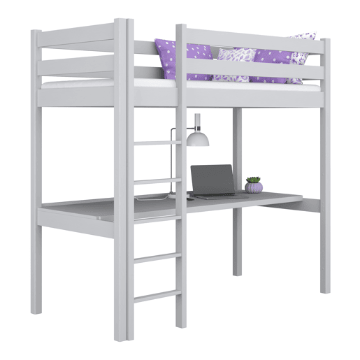 Cama alta de madeira com secretária N05 cinza