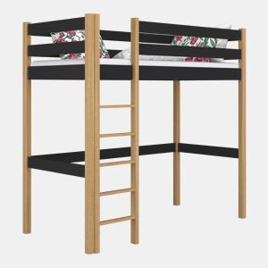 Cama alta de madeira N05 preto e carvalho