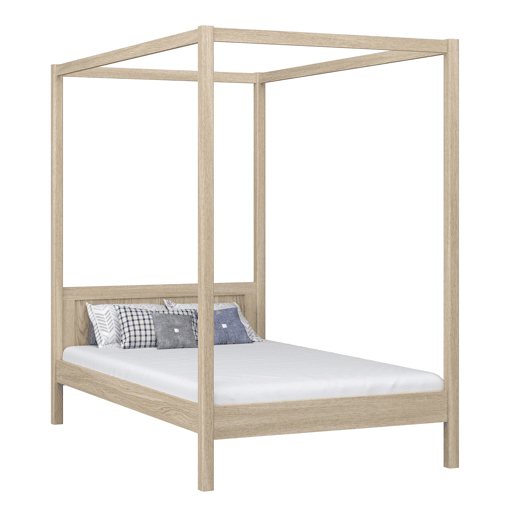 Cama individual de carvalho com dossel N02 carvalho branqueado