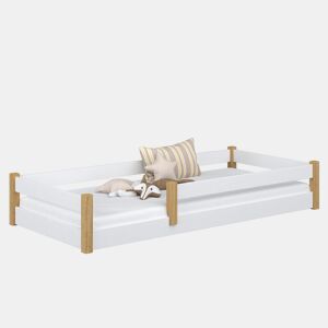 Cama baixa de madeira N02 branco e carvalho