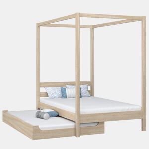 Cama individual de carvalho com dossel e gaveta para colchão adicional N01 carvalho branqueado