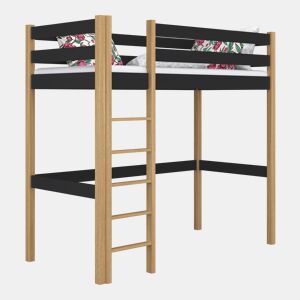 Cama alta de madeira N05 preto e carvalho