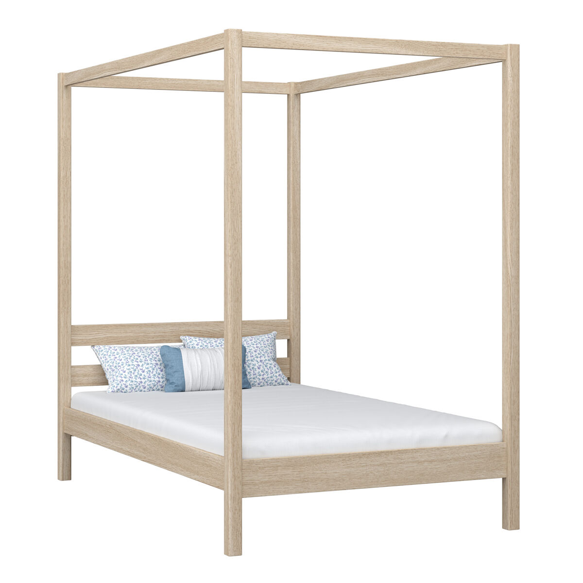 Cama individual de roble con dosel n01 roble blanqueado