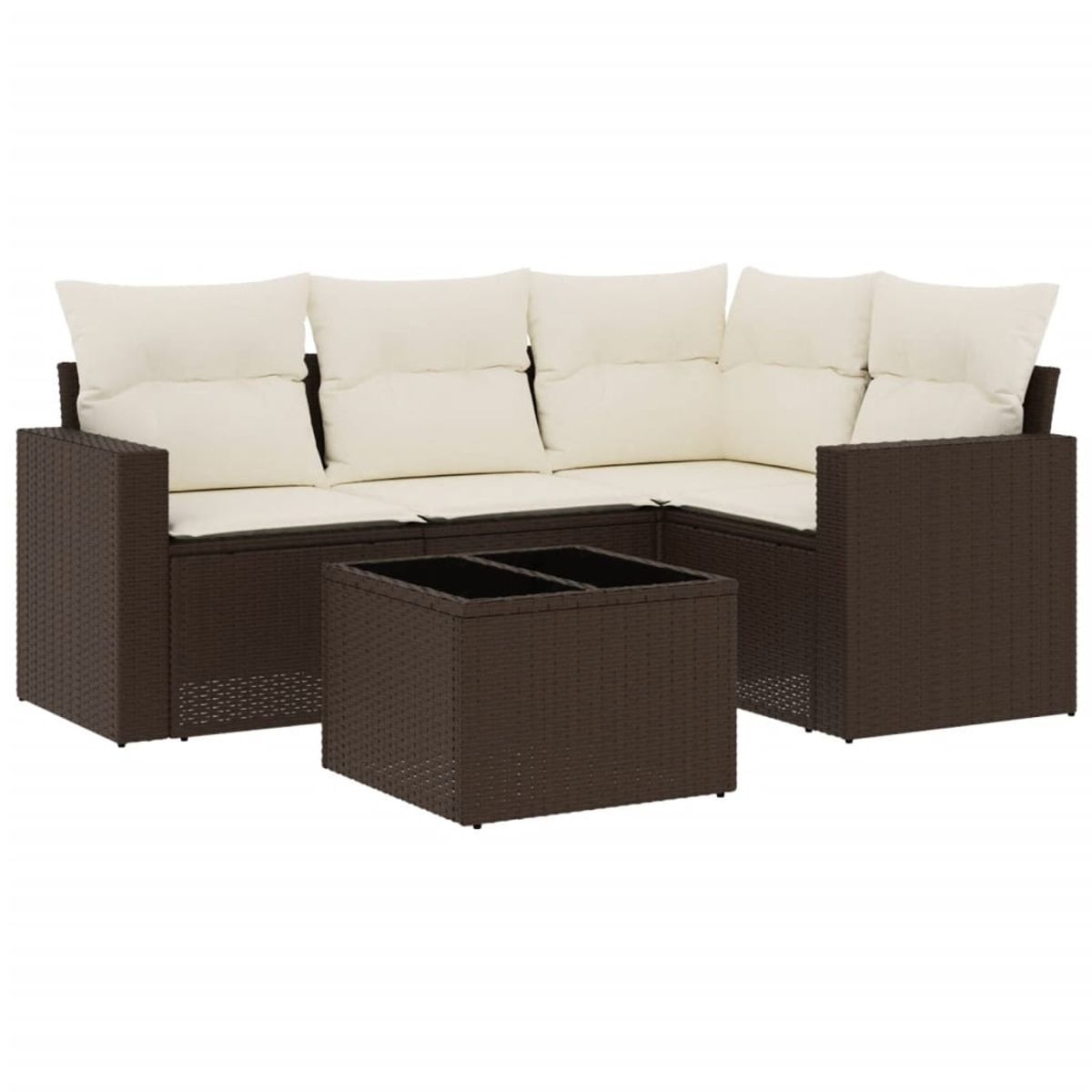 Conjunto de jardín relax diseño modular 5 piezas + cojines marrón/blanco