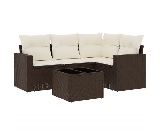 Conjunto de jardín relax diseño modular 5 piezas + cojines marrón/blanco