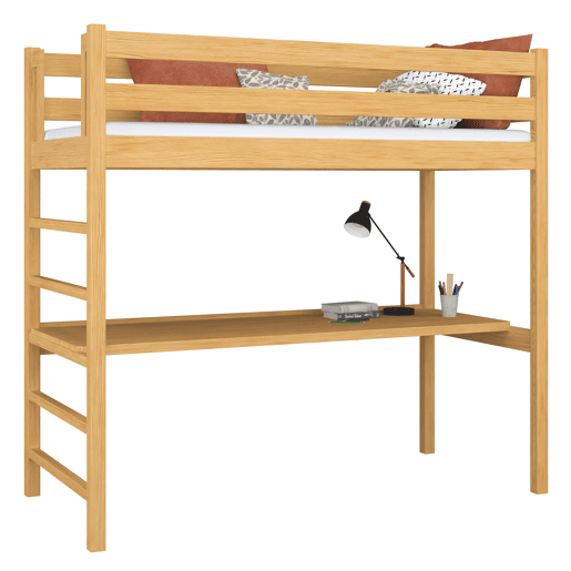 Cama alta de madeira com secretária N01 pinho natural