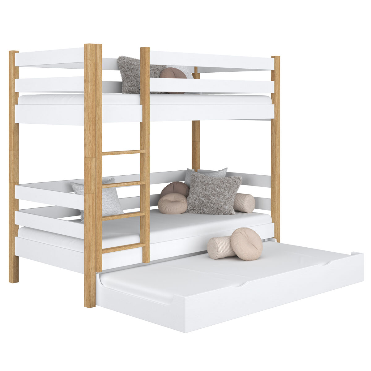 Litera de madera con cajón para colchón n01 blanco / roble