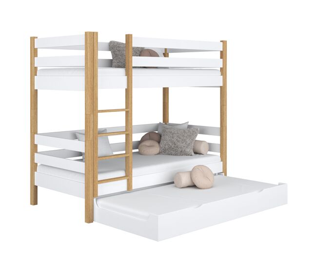 Litera de madera con cajón para colchón n01 blanco / roble