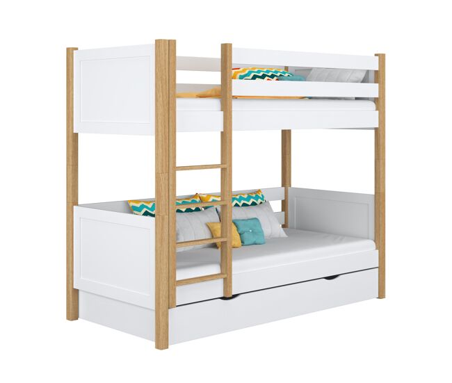Litera de madera con cajón n02 blanco / roble