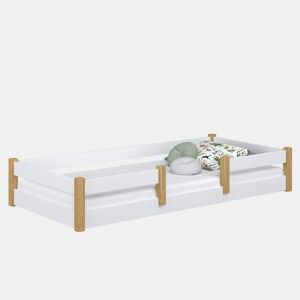 Cama baixa de madeira N01 branco e carvalho