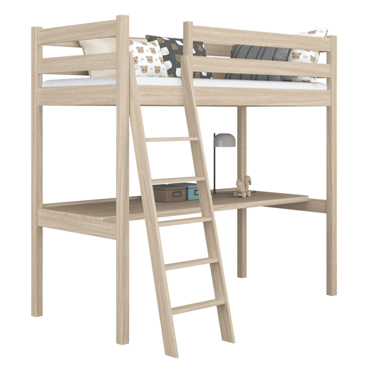 Cama mezzanine de carvalho com secretária N03 carvalho branqueado