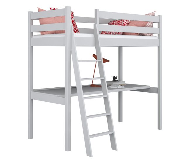 Cama alta de madera con escritorio n03 gris