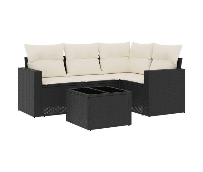 Conjunto de jardín relax diseño modular 5 piezas + cojines negro/crema